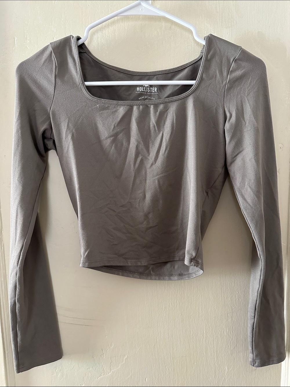 Hollister Long Sleeve Square Neck Crop Top - Taupe Gray